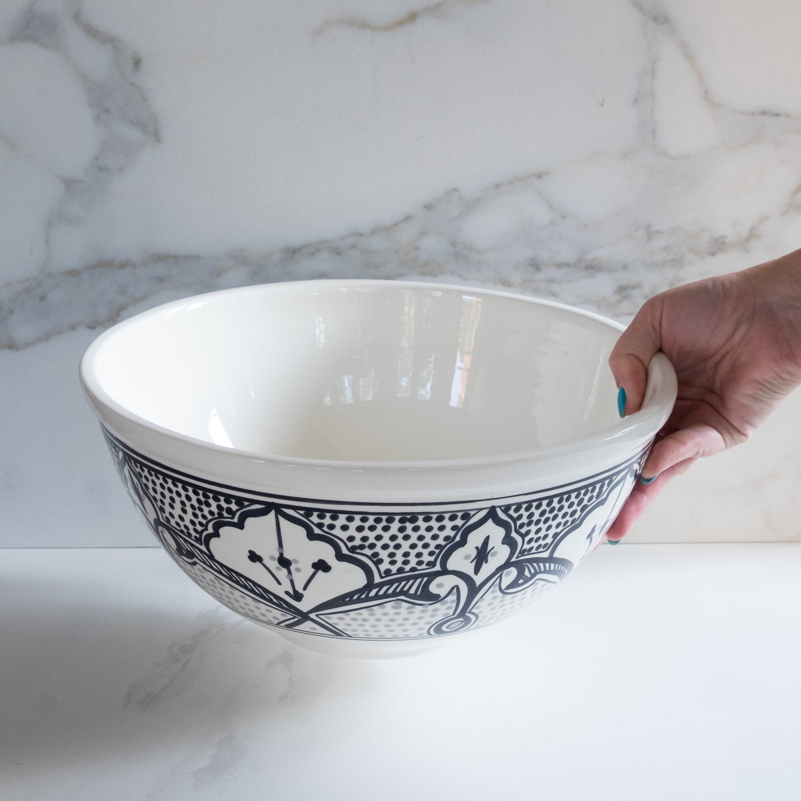 "12 inch hand painted Haqima large deep ceramic bowl"