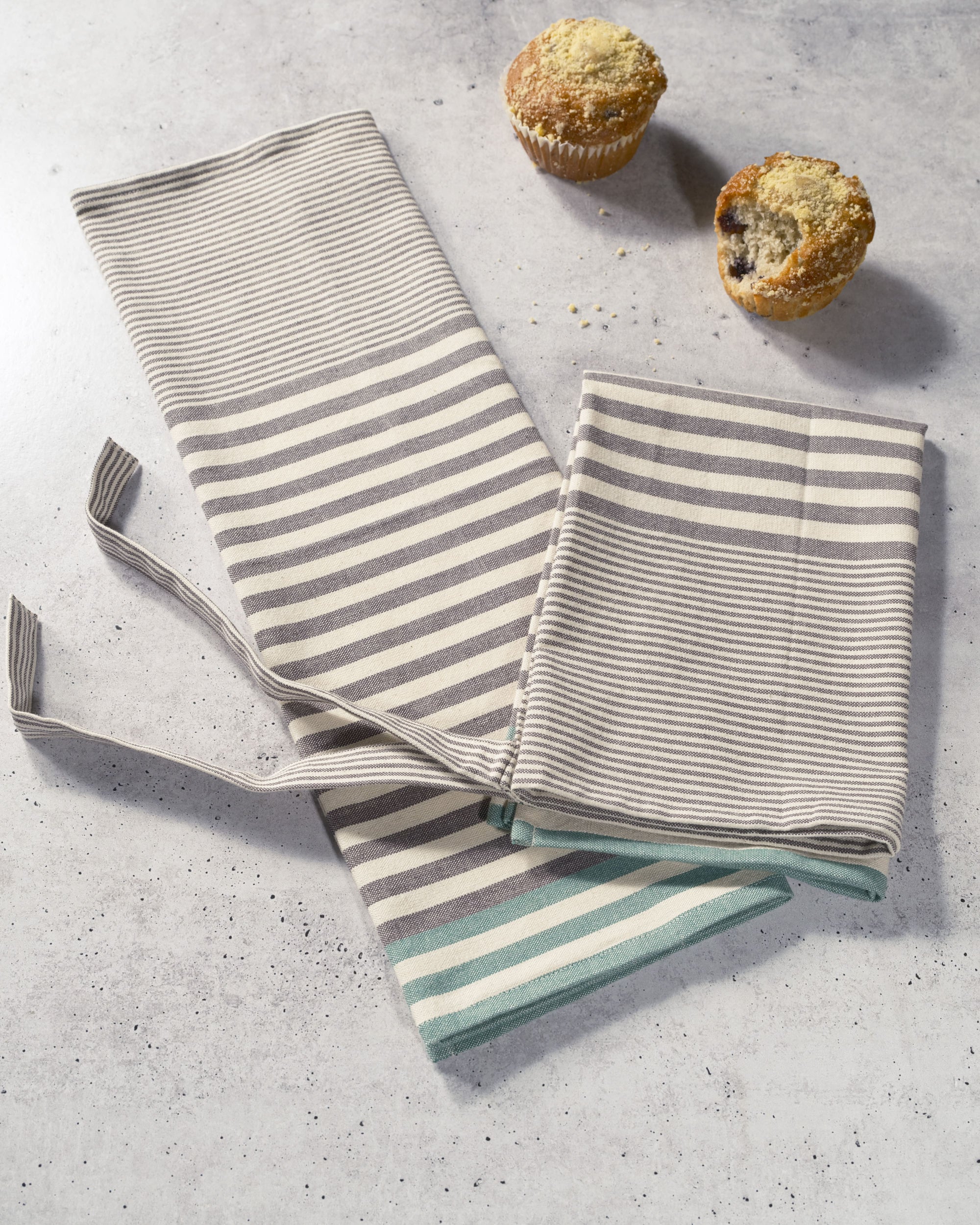 Gray with Green Stripes Kitchen Towels - Set of 2