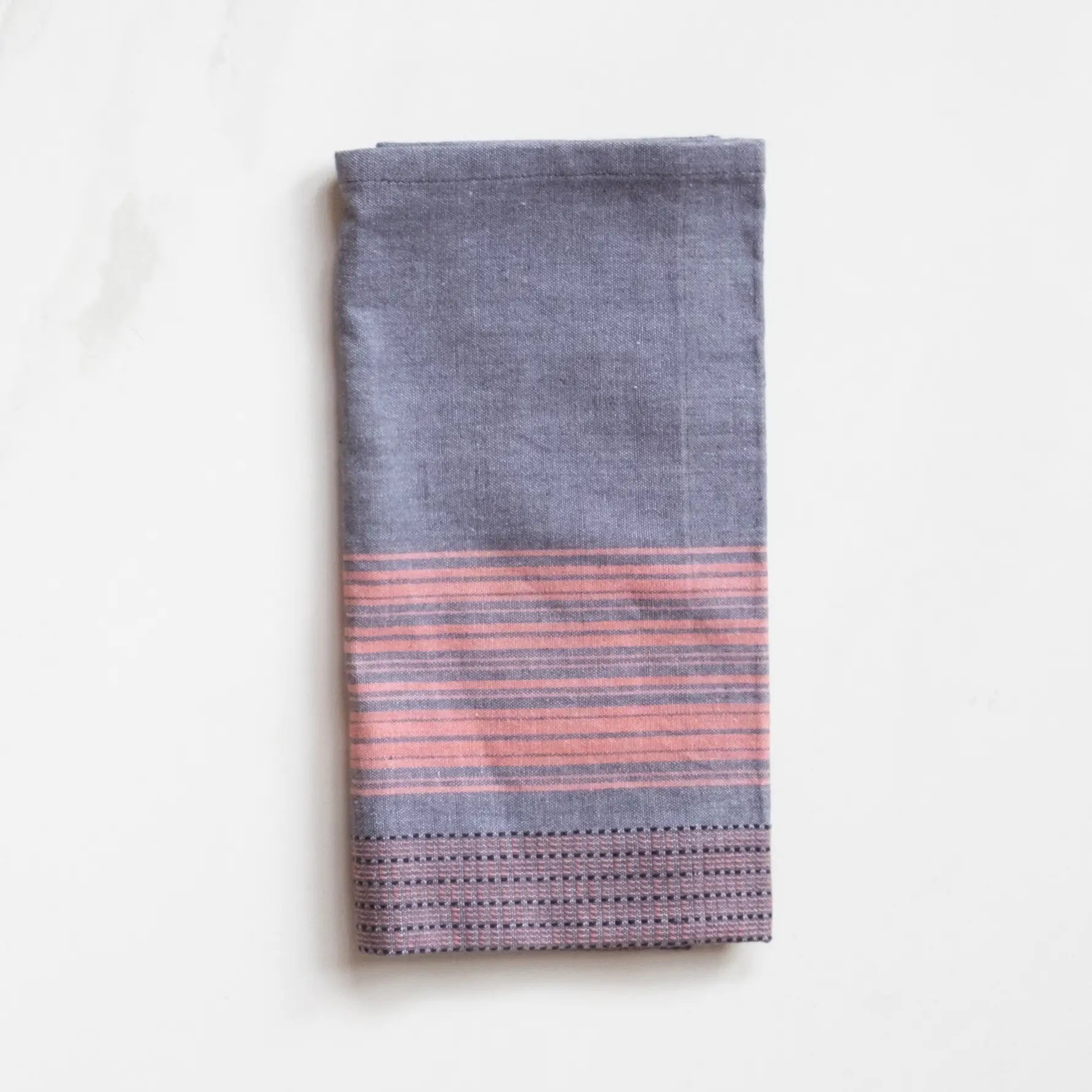 Blue with Pink Stripes Cotton Dinner Napkins, Set of 4