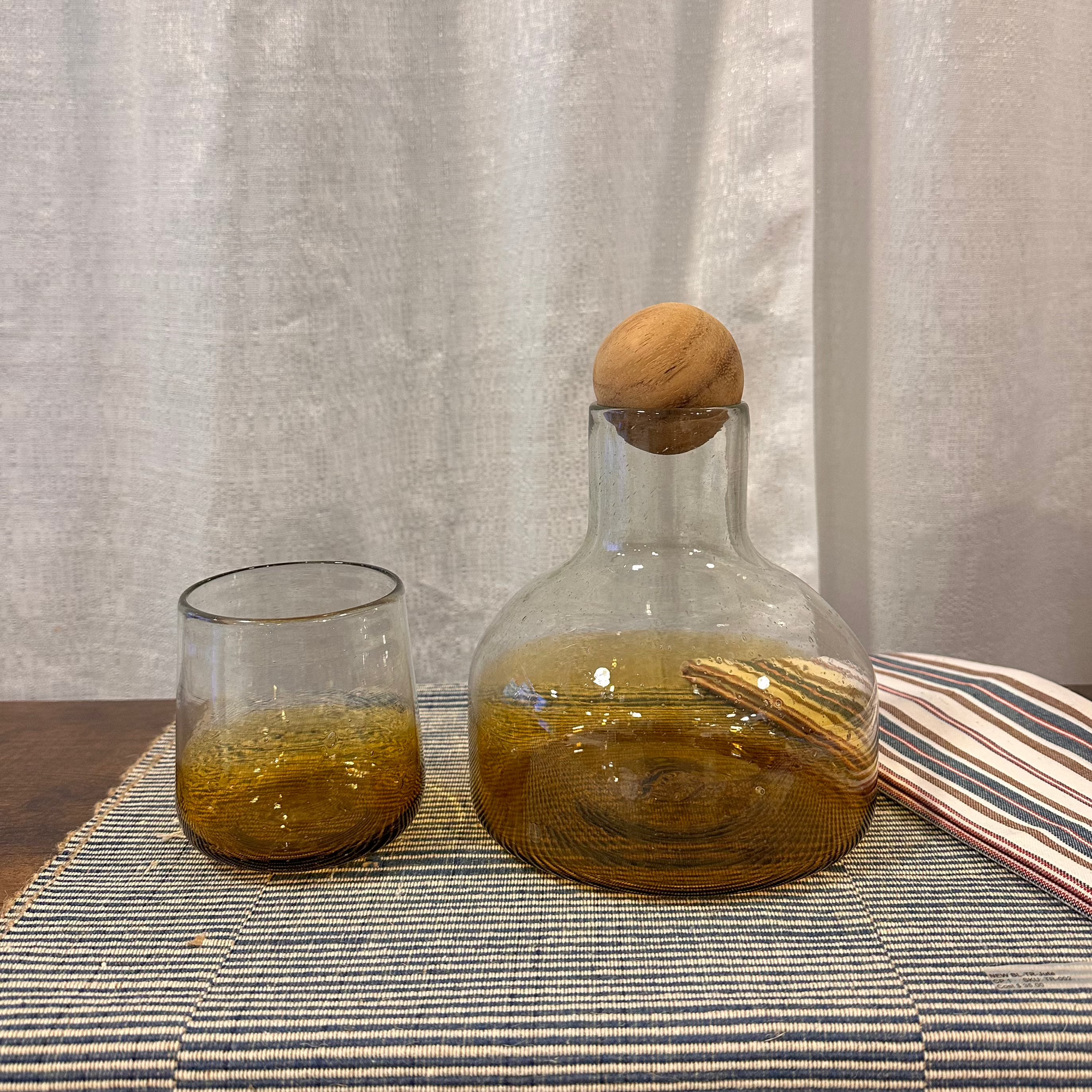 Amber Orlando Bottle/Decanter with Wood Topper