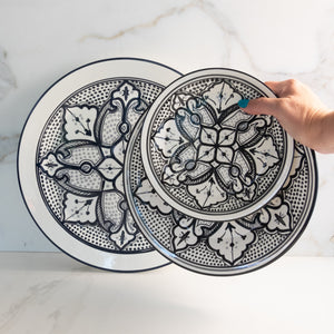 "Artisan Haqima 13 inch black round platter, decorative tableware"