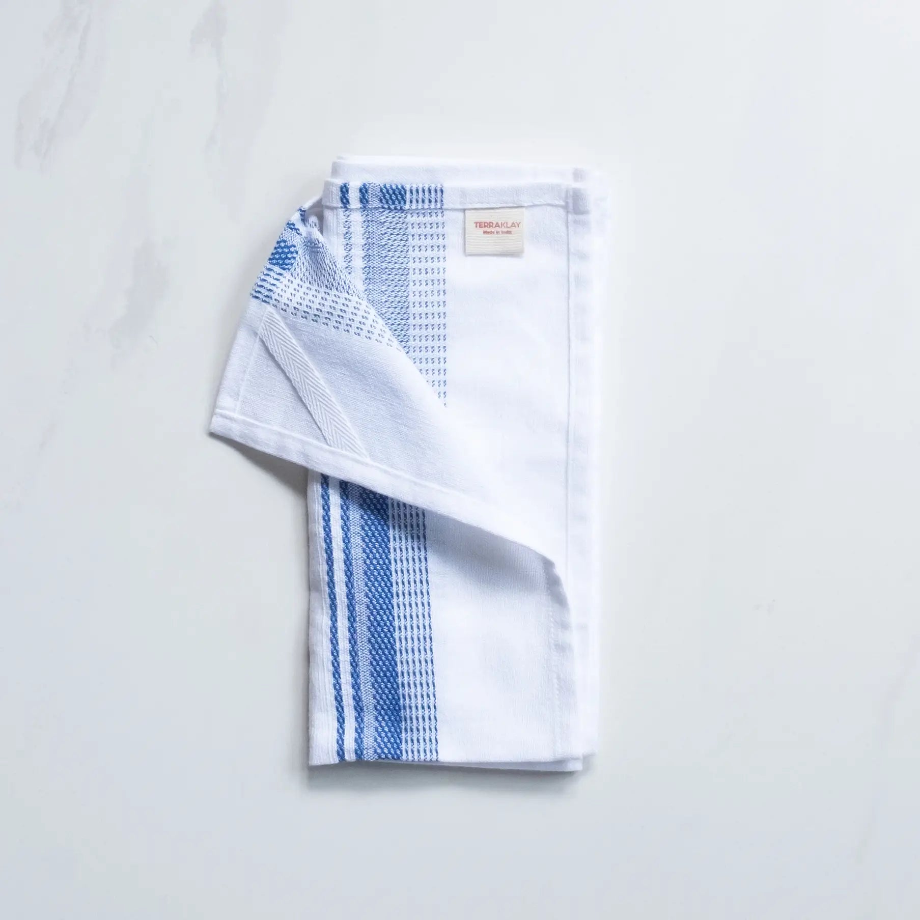 Durable blue stripe cotton kitchen towels, Antigua style dish and hand towels