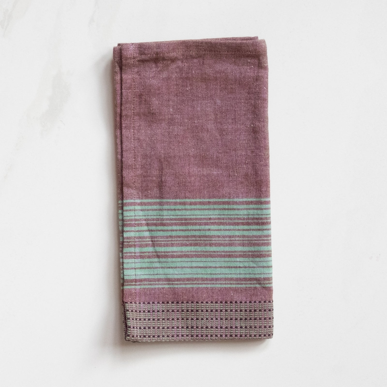 "Brown with teal stripes cotton dinner napkin, reusable cloth table linen"