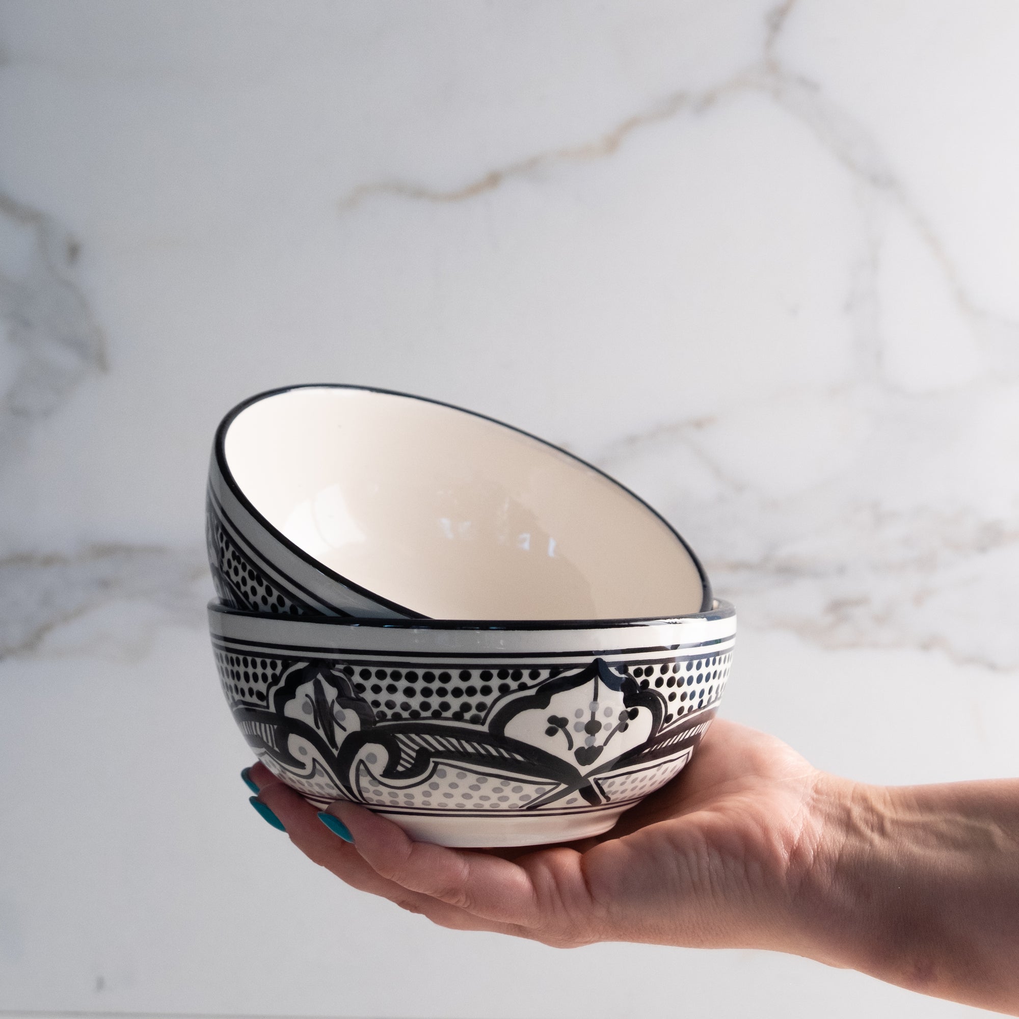 "Decorative hand painted Haqima bowl, ceramic cereal serveware"