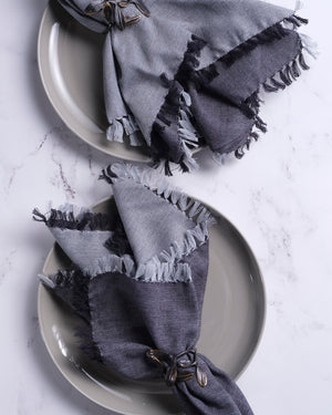 Double-Sided Fringe Cotton Napkins in Black and Silver