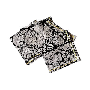 "Reusable black flower cocktail napkins, eco-friendly cloth table linens set"