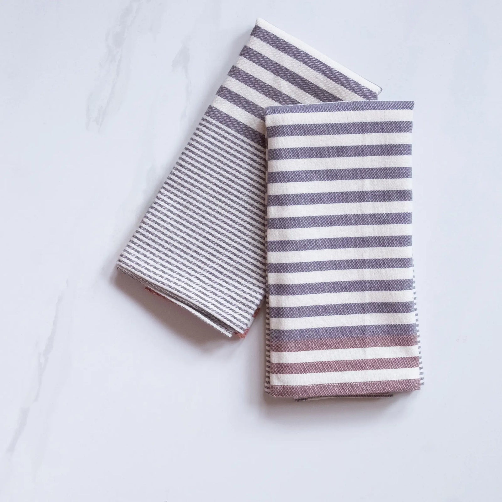 Gray kitchen towels with brown stripes, 100% cotton reusable dish towels