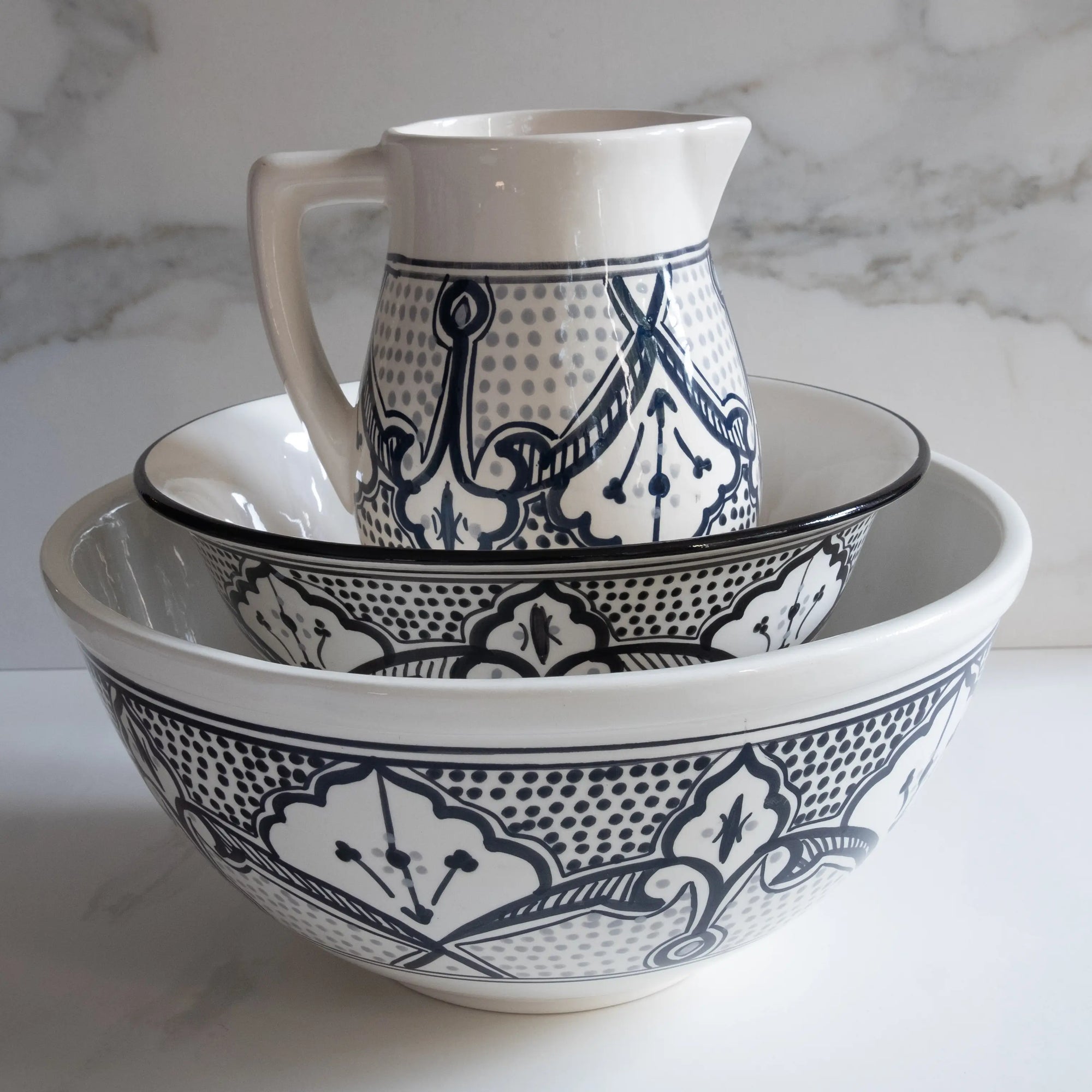 "10 inch medium deep Haqima bowl, hand painted rustic serveware"