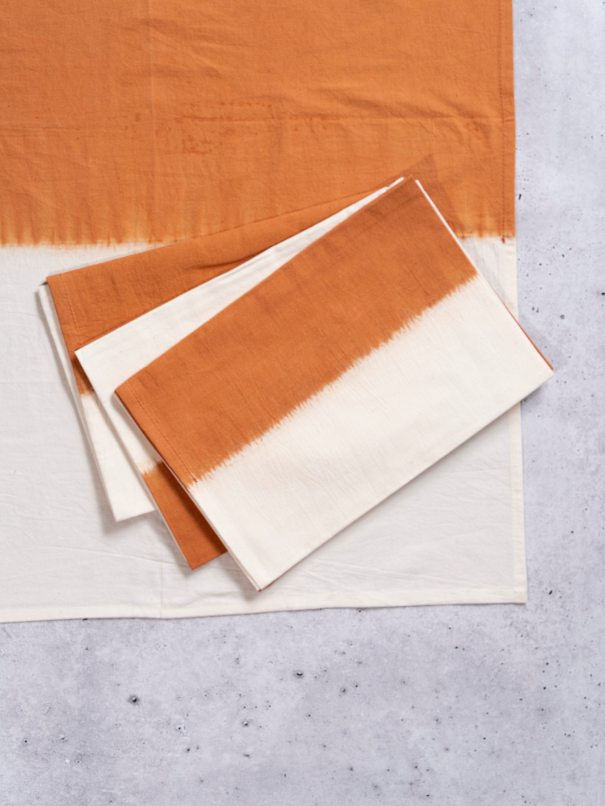 Handcrafted amber ombré Shibori cotton napkin, eco-friendly dinner tableware