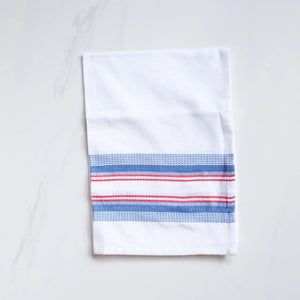 Set of cotton kitchen towels in red, white and blue stripe Antigua design, washable and sustainable