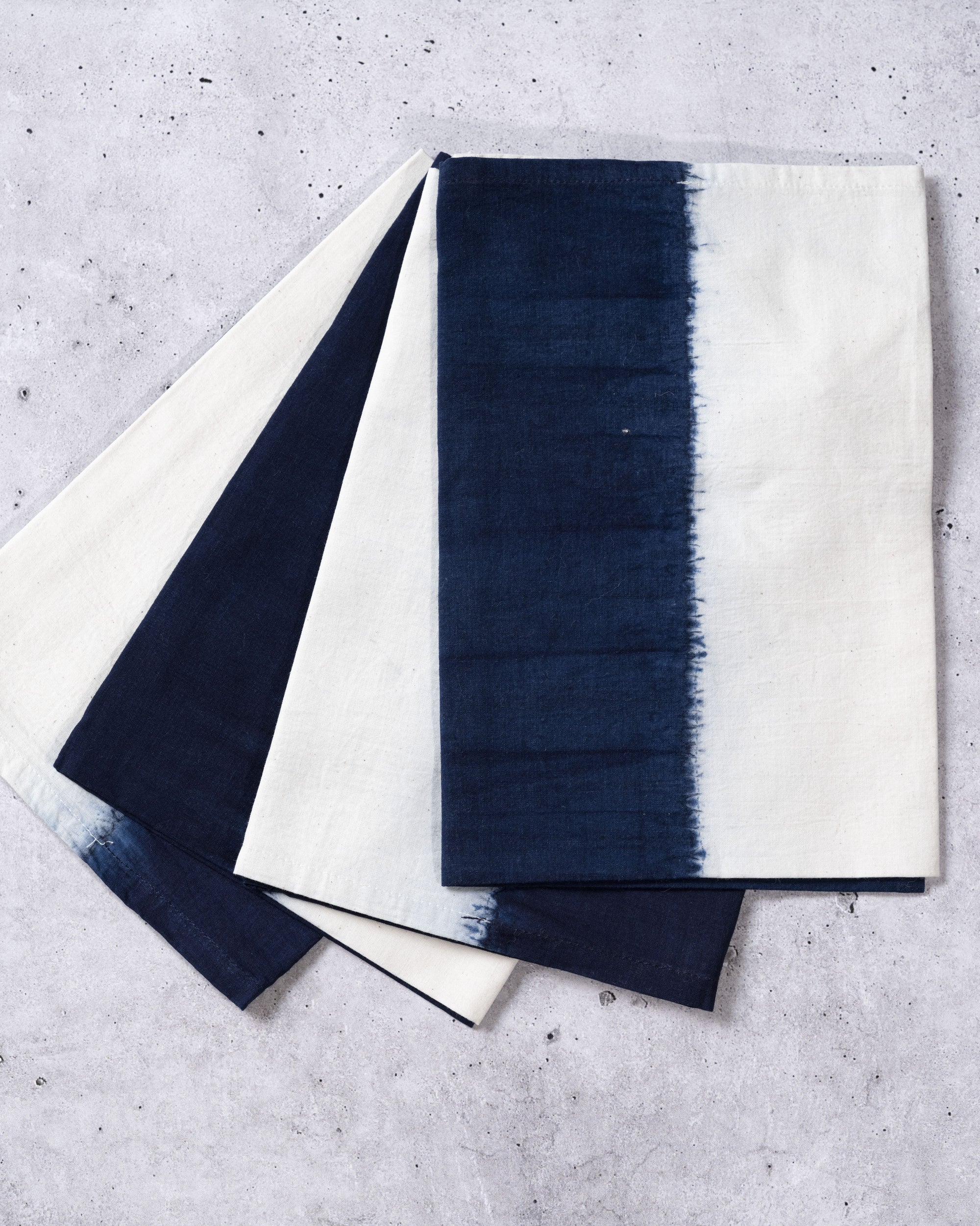 Indigo blue ombré Shibori cotton napkins, hand-dyed artisanal table linens