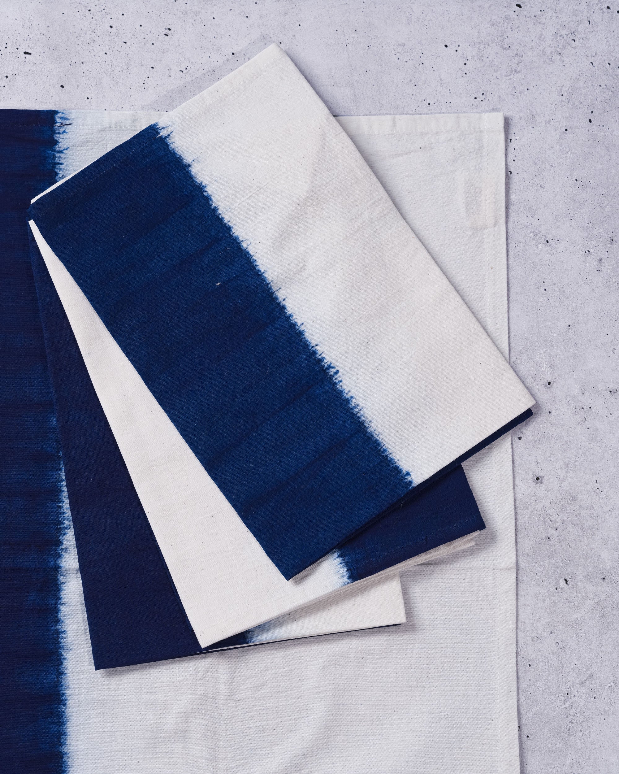 Indigo ombré Shibori cotton dinner napkins, artisanal eco-friendly table linens