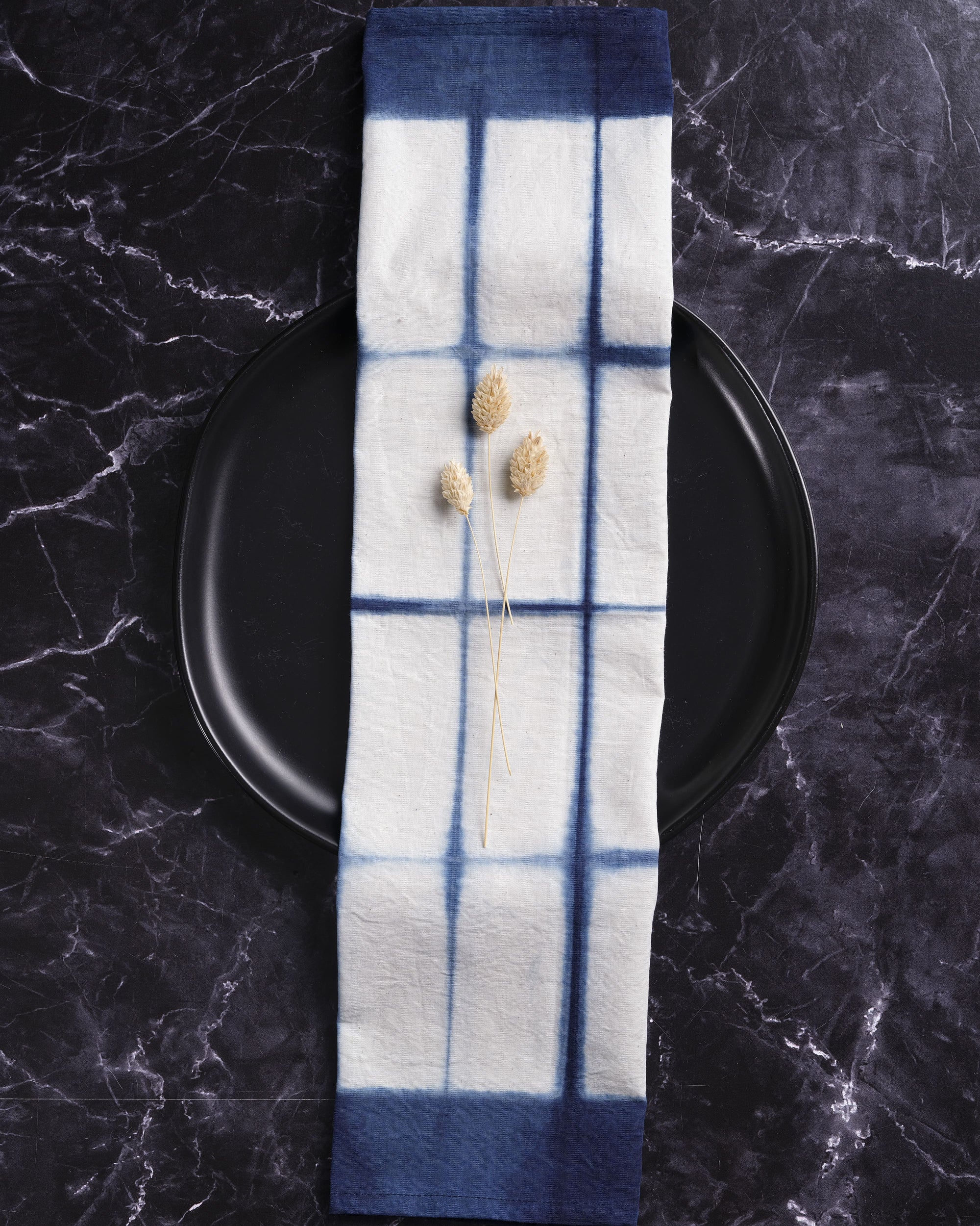 Handcrafted indigo Shibori cotton napkin, rectangle print tableware