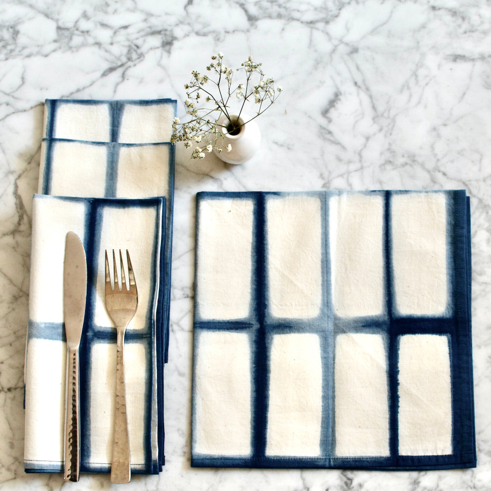 Rectangle Pattern Cotton Blue Napkins 