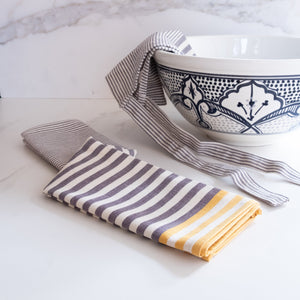 Gray with Yellow Stripes Kitchen Towels - Set of 2