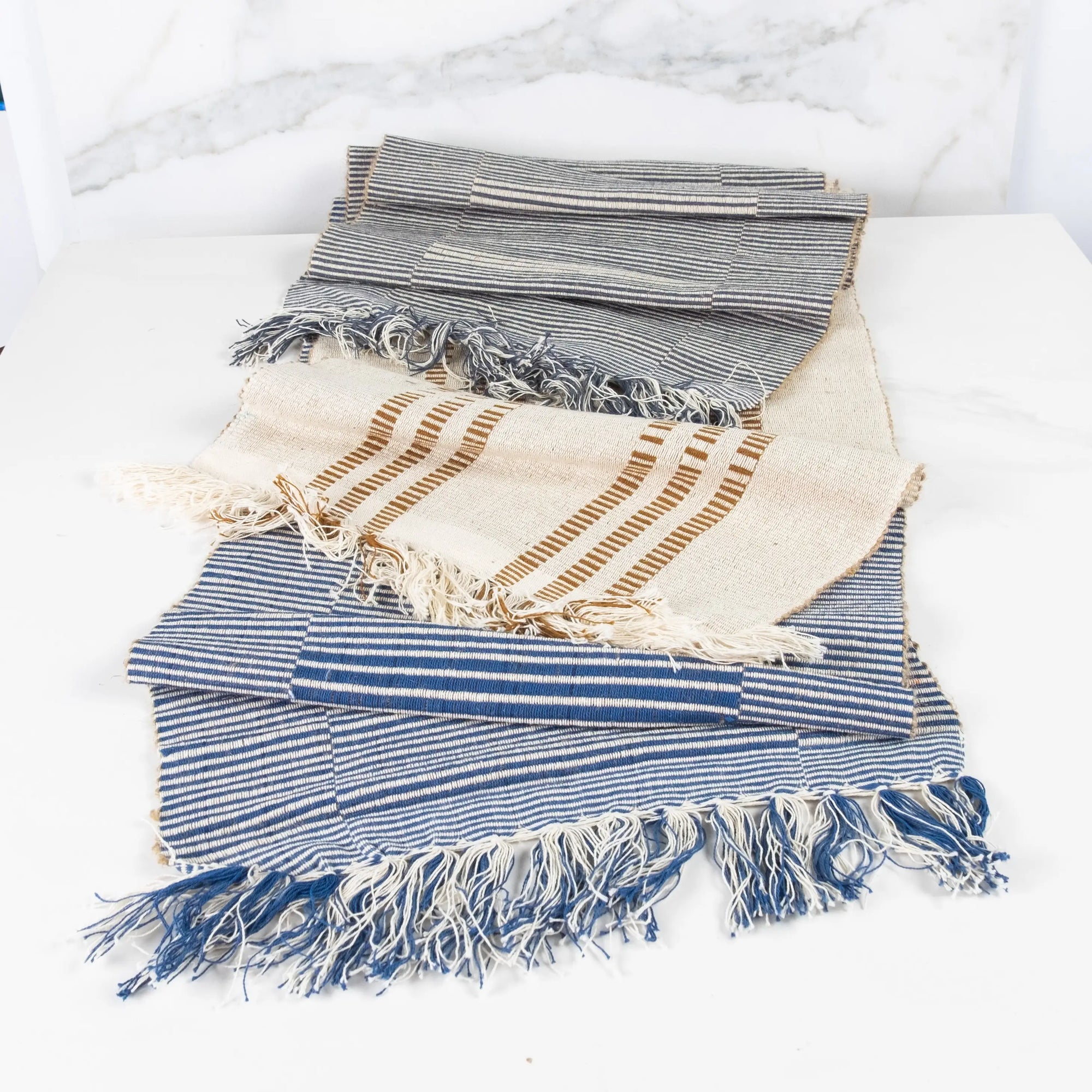"Soft beige neutral table runner, modern minimalist dining table styling"