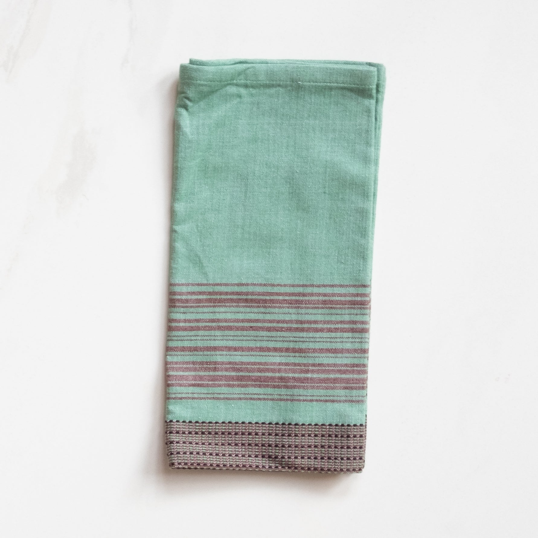 Teal with Brown Stripes Cotton Dinner Napkins, Set of 4