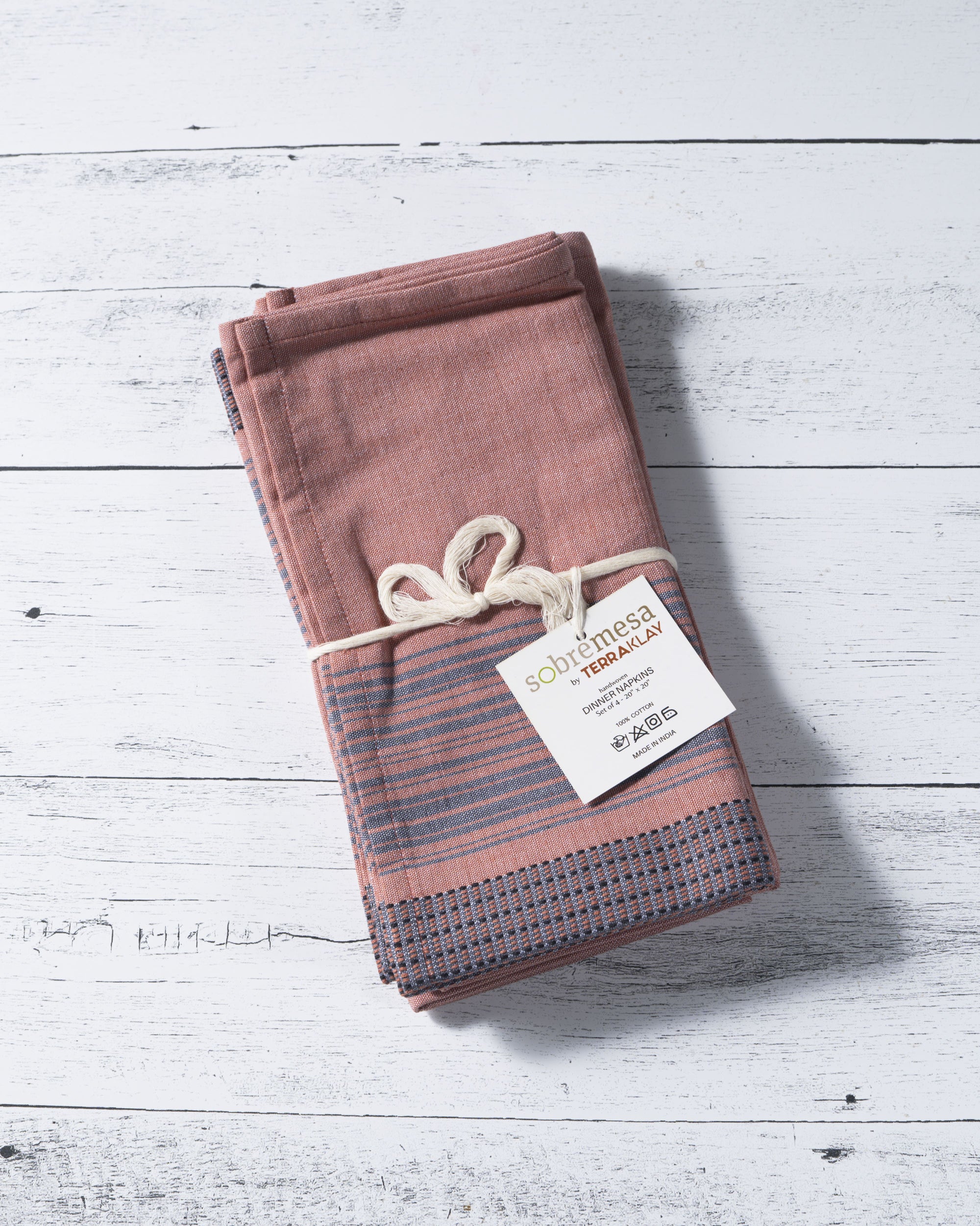 "Pink and blue striped cotton dinner napkins, reusable table linens"