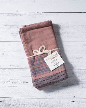 "Pink and blue striped cotton dinner napkins, reusable table linens"