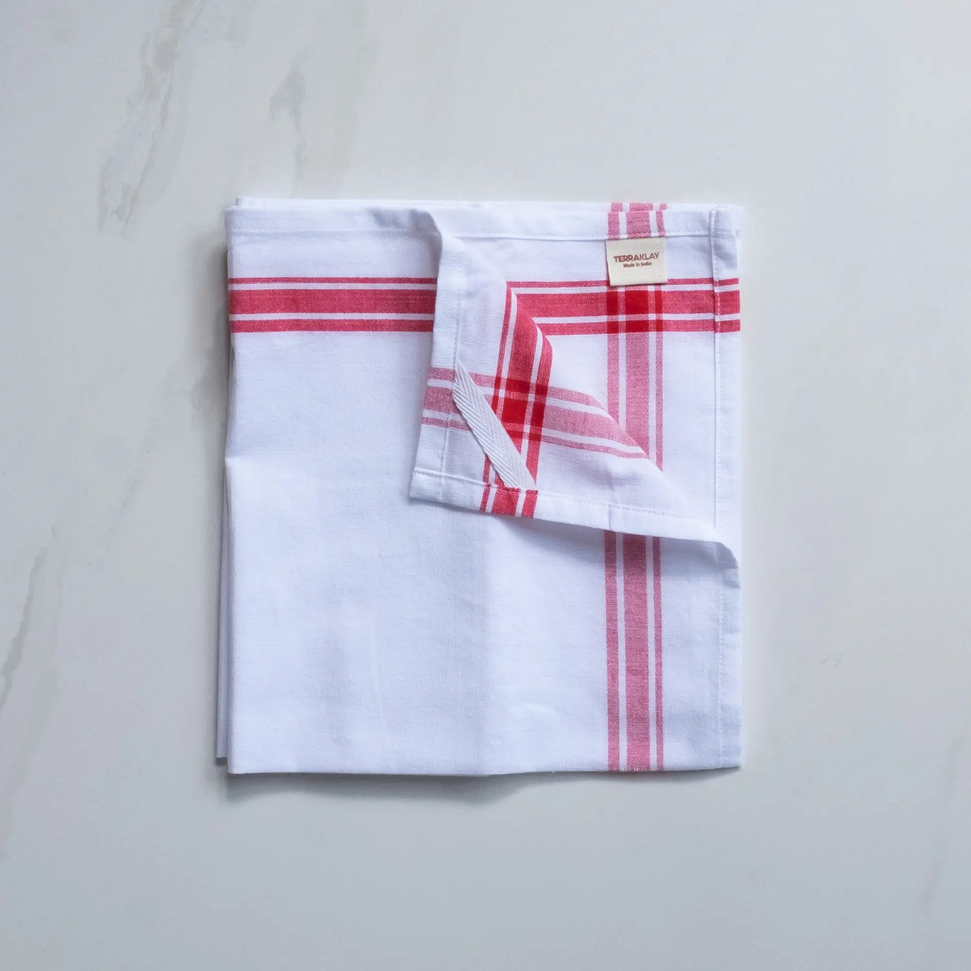 "Elegant red French classic cotton kitchen towels, reusable and stylish kitchen linens"
