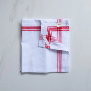 "Elegant red French classic cotton kitchen towels, reusable and stylish kitchen linens"