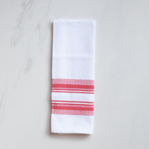 "Antigua collection cotton kitchen towels with red stripes, reusable and stylish"