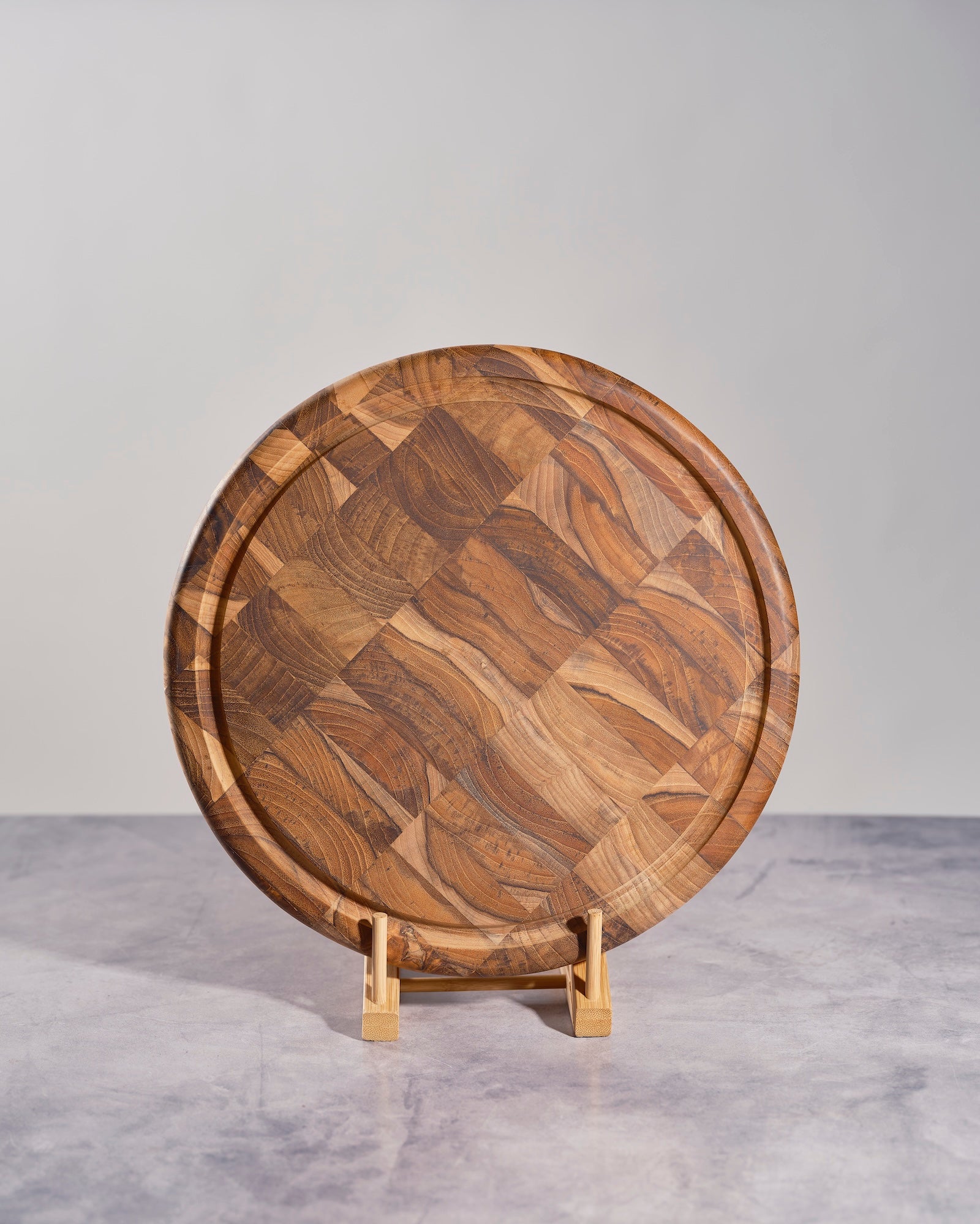 Artisan round teakwood mosaic platter with wooden finish