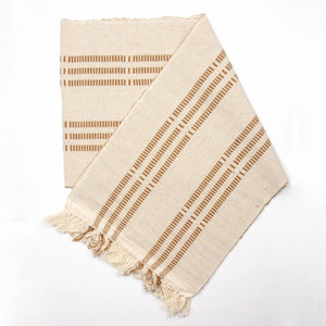 "Classic neutral table runner, versatile decor for dinner parties and events"