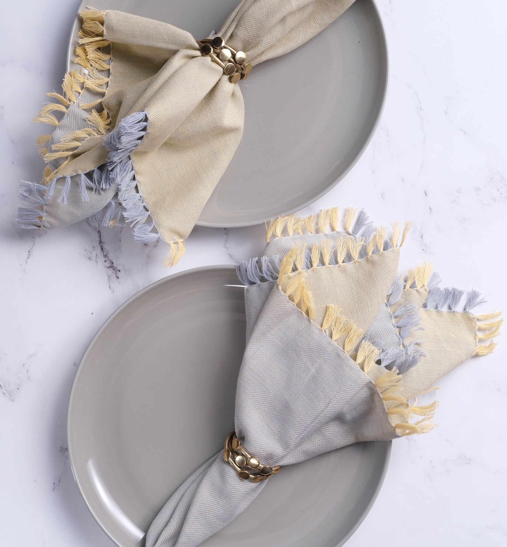 Double-Sided Fringe Cotton Napkins in Black and Silver