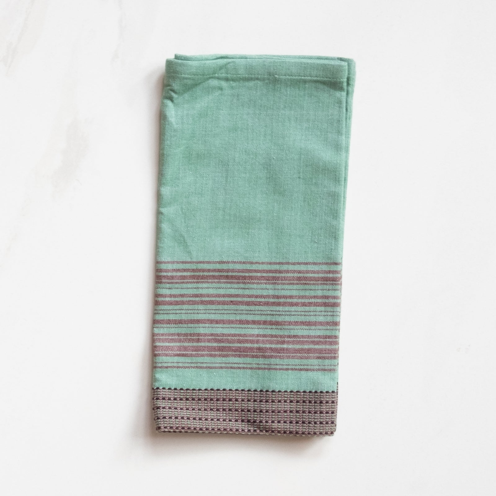 "Teal and brown striped cotton dinner napkins, reusable table linens"