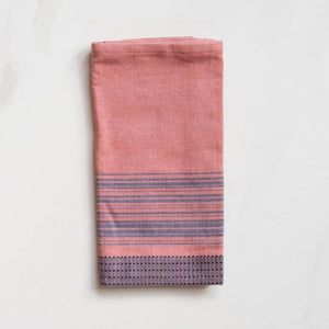 Pink with Blue Stripes Cotton Dinner Napkins, Set of 4