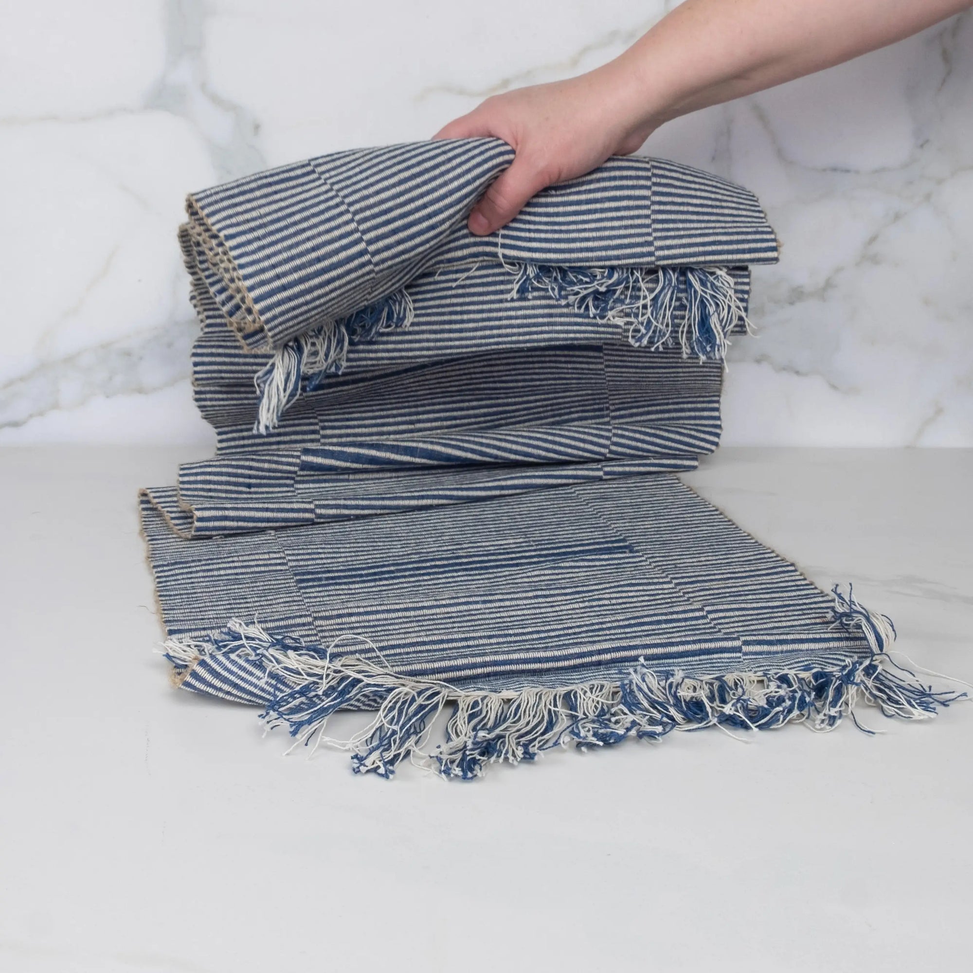 70" Handloomed Blue Table Runner, Table Decor