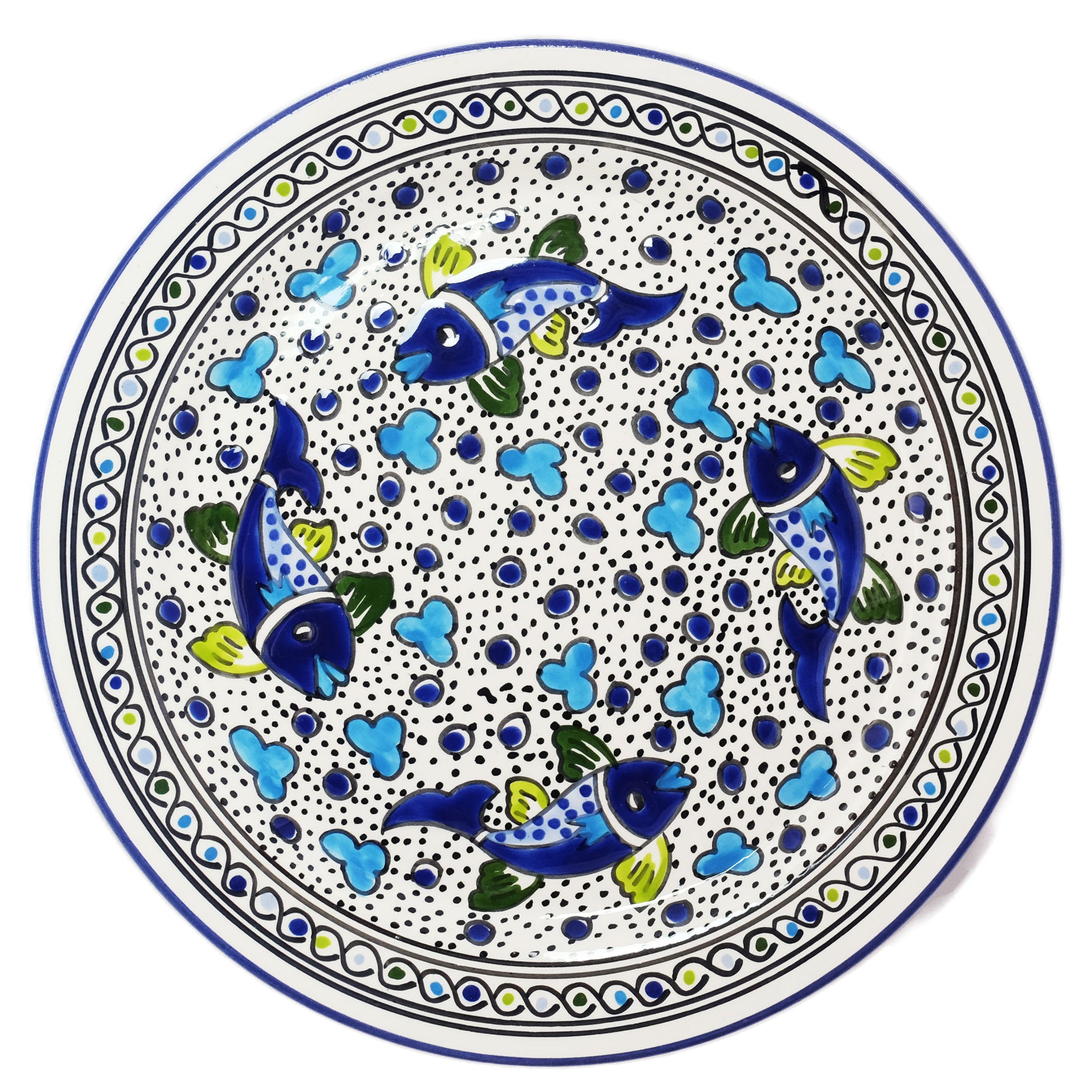 13" D Blue Fish Round Platter