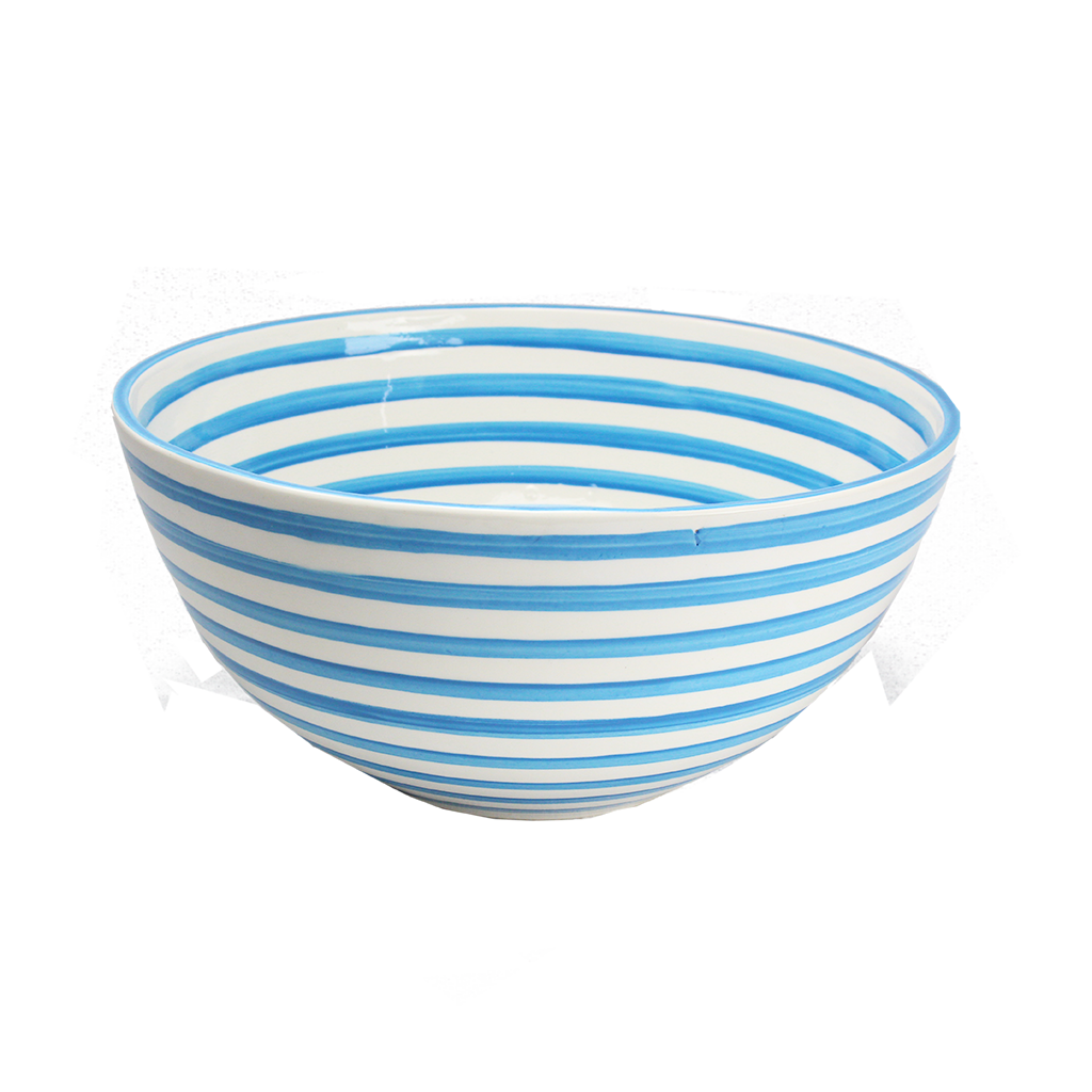 Turquoise Stripe Large Deep Bowl 12"