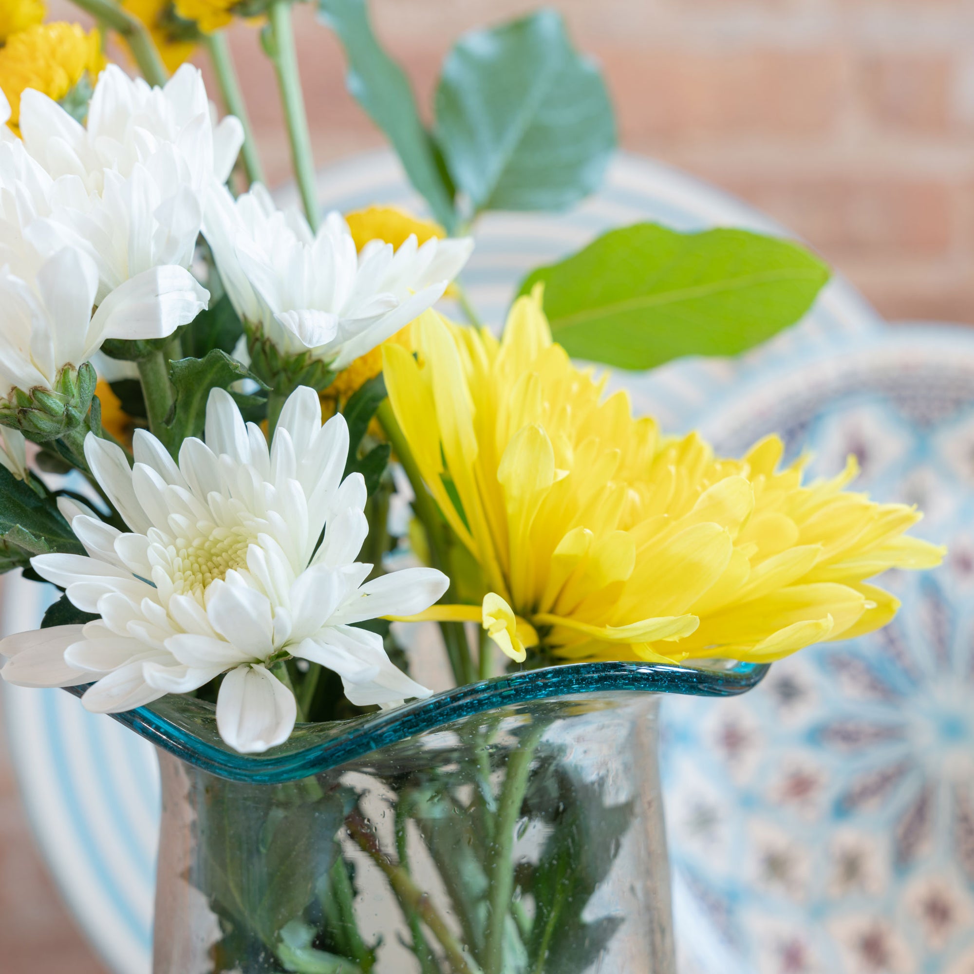 Ruffled Edge Aqua Rim Vase