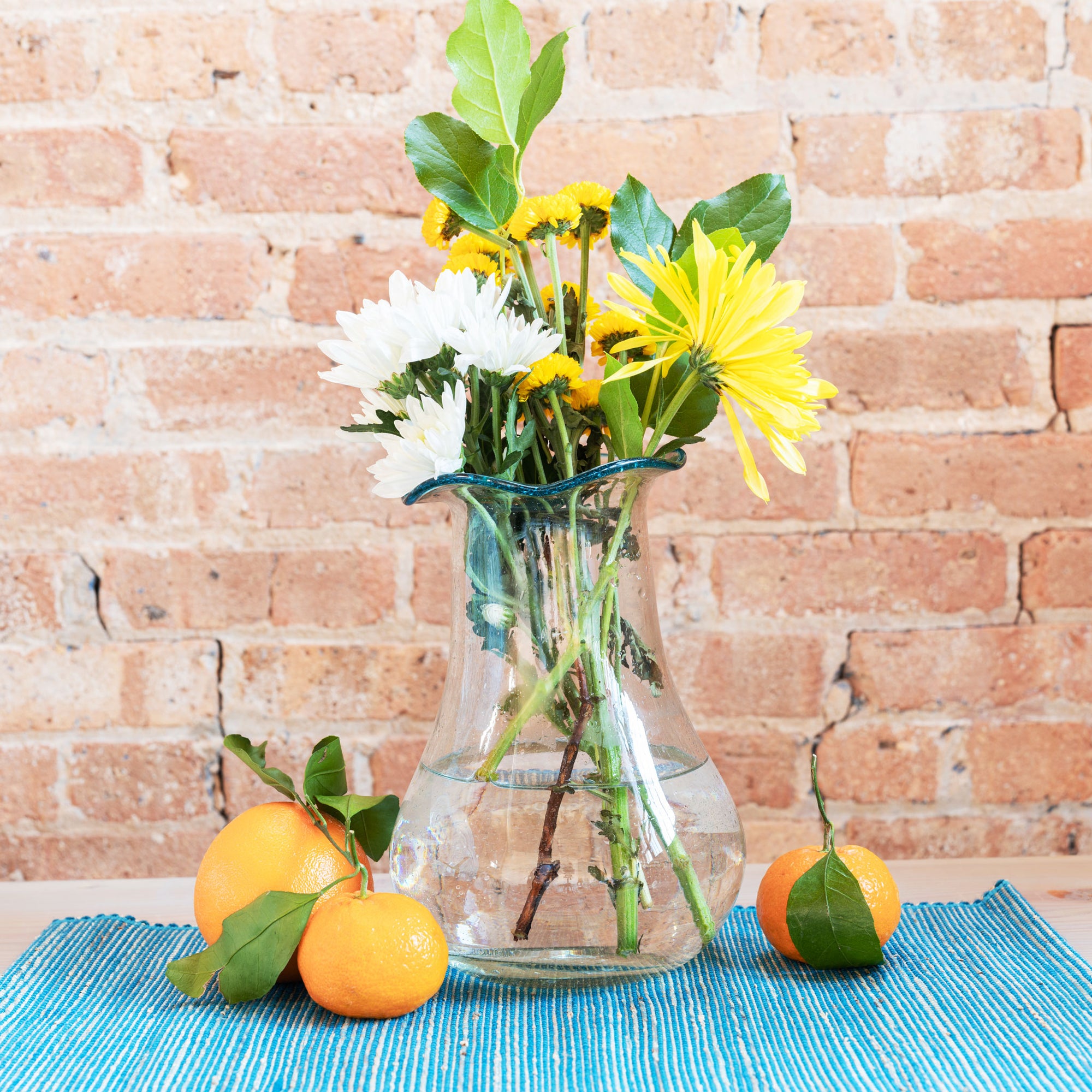 Ruffled Edge Aqua Rim Vase