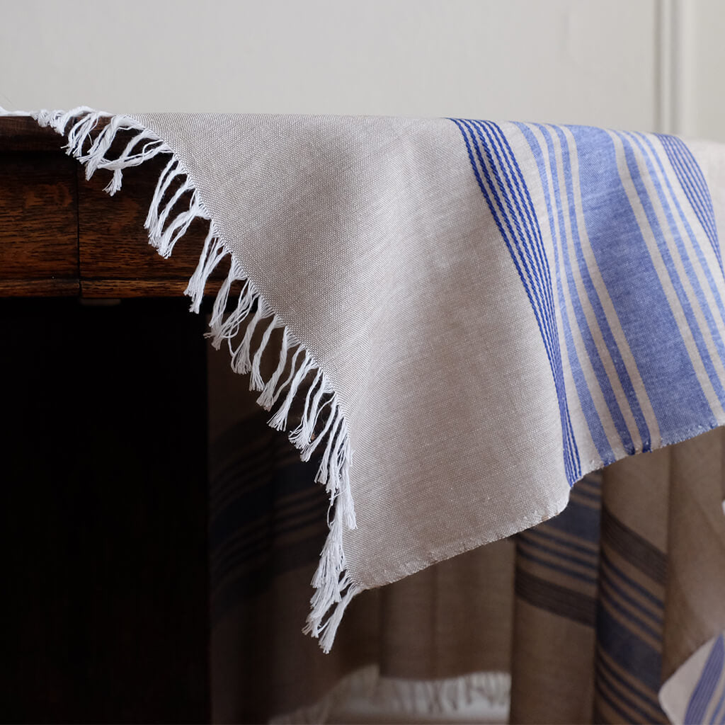 Wheat with Blue Stripes Tablecloth