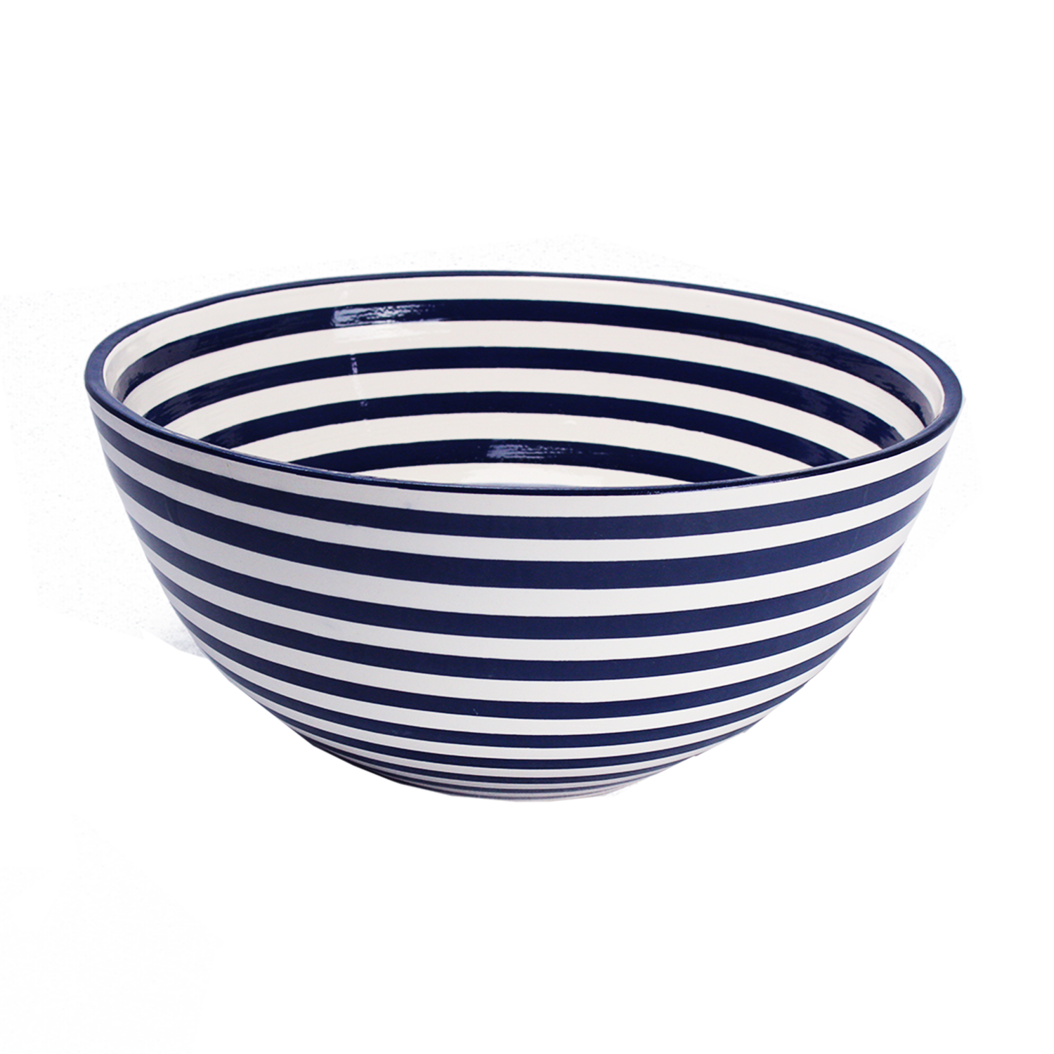 12" Cobalt Stripe Large Deep Bowl