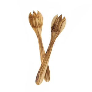 11.5" Olive Wood Classic Forked Salad Set